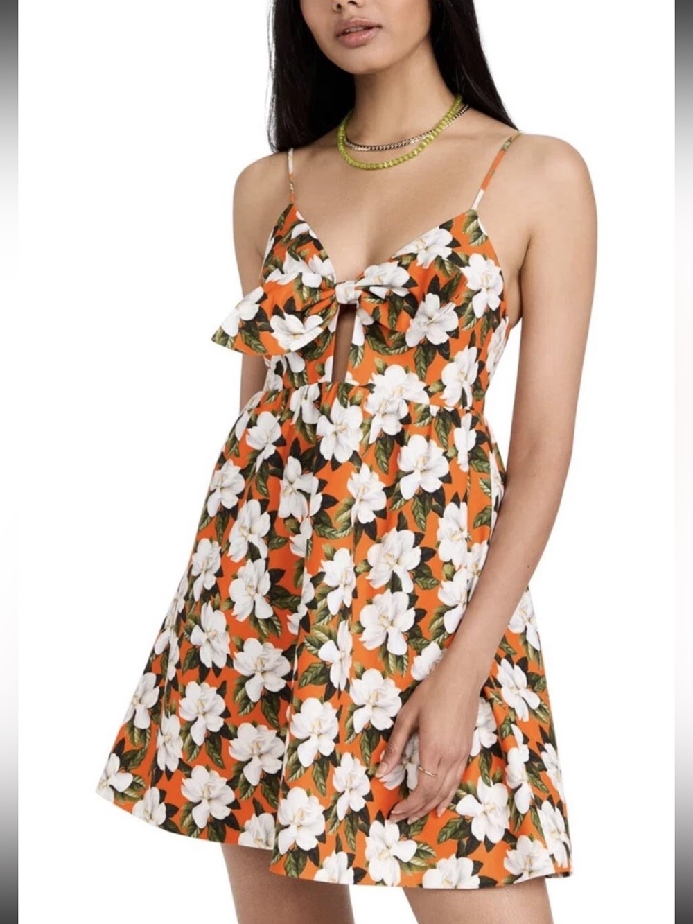 Alice + Olivia Orange Linen Floral Melvina Mini Dress Size 8